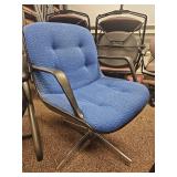 (3) Office Guest Chairs - Black Leather & Blue Fabric