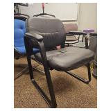(3) Office Guest Chairs - Black Leather & Blue Fabric