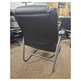 (3) Office Guest Chairs - Black Leather & Blue Fabric