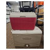 (2) Vintage Cooler Set - Coleman and Rubbermaid with Cart