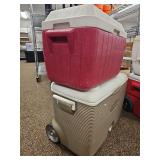 (2) Vintage Cooler Set - Coleman and Rubbermaid with Cart