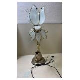Vintage Brass Swan Table Lamp with Frosted Glass Petals