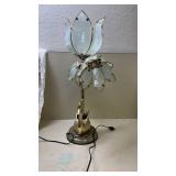 Vintage Brass Swan Table Lamp with Frosted Glass Petals