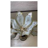 Vintage Brass Swan Table Lamp with Frosted Glass Petals