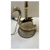 Vintage Brass Swan Table Lamp with Frosted Glass Petals