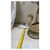 Vintage Brass Swan Table Lamp with Frosted Glass Petals