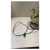 Vintage Brass Swan Table Lamp with Frosted Glass Petals