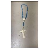 Vintage Blue and White Beaded Rosary with Crucifix