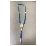 Vintage Blue and White Beaded Rosary with Crucifix