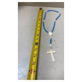 Vintage Blue and White Beaded Rosary with Crucifix