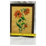 Vintage Framed Floral Needlepoint Artwork
