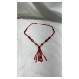 Vintage Red Glass Bead Tassel Necklace