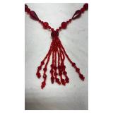 Vintage Red Glass Bead Tassel Necklace