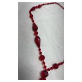 Vintage Red Glass Bead Tassel Necklace