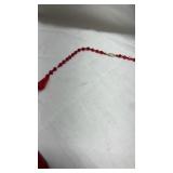 Vintage Red Glass Bead Tassel Necklace