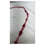 Vintage Red Glass Bead Tassel Necklace