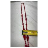 Vintage Red Glass Bead Tassel Necklace