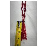 Vintage Red Glass Bead Tassel Necklace