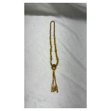 Vintage Amber Glass Bead Tassel Necklace