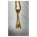 Vintage Amber Glass Bead Tassel Necklace