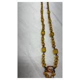 Vintage Amber Glass Bead Tassel Necklace