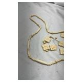 Vintage Carved Plastic to look like Bone Necklace with Floral Squares