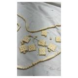 Vintage Carved Plastic to look like Bone Necklace with Floral Squares