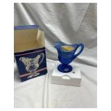 Vintage Avon Mount Vernon Cobalt Blue Fostoria Glass Sauce Pitcher Candle Holder