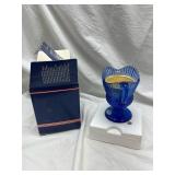 Vintage Avon Mount Vernon Cobalt Blue Fostoria Glass Sauce Pitcher Candle Holder