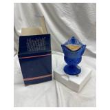 Vintage Avon Mount Vernon Cobalt Blue Fostoria Glass Sauce Pitcher Candle Holder