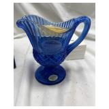 Vintage Avon Mount Vernon Cobalt Blue Fostoria Glass Sauce Pitcher Candle Holder