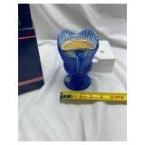 Vintage Avon Mount Vernon Cobalt Blue Fostoria Glass Sauce Pitcher Candle Holder