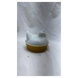 Vintage Avon White Ceramic Bird Dish with Yellow Base