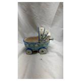 Vintage Ceramic Baby Carriage Music Box