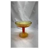 Vintage Amber Glass Pedestal Compote Dish