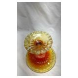 Vintage Amber Glass Pedestal Compote Dish