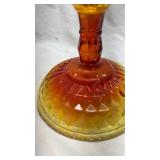 Vintage Amber Glass Pedestal Compote Dish