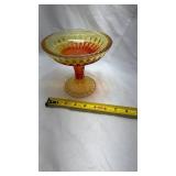 Vintage Amber Glass Pedestal Compote Dish