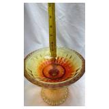 Vintage Amber Glass Pedestal Compote Dish