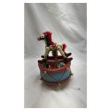 Vintage Enesco Wooden Horse and Bear Drum Music Box