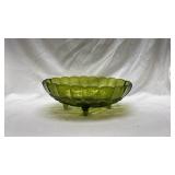 Vintage Olive Green Glass Footed Bowl