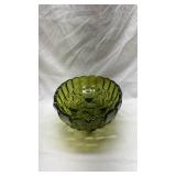 Vintage Olive Green Glass Footed Bowl