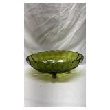 Vintage Olive Green Glass Footed Bowl