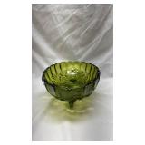 Vintage Olive Green Glass Footed Bowl