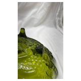 Vintage Olive Green Glass Footed Bowl
