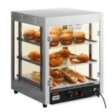 Commercial Food Warmer Display Case with Fan- DAMAGED- dented on back right corner and small dent on top - POWERS ON