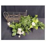 Vintage Wire Basket with Artificial Rose Garland