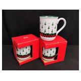 Vintage Christmas Tree Pattern Coffee Mugs Set of 3