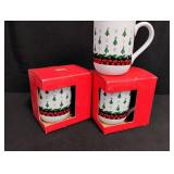 Vintage Christmas Tree Pattern Coffee Mugs Set of 3