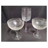 Vintage Etched Crystal Champagne Coupe Set